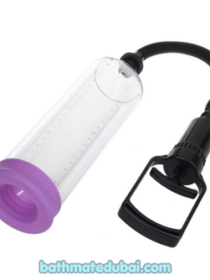 High Vacuum Man's Pump with transparent vacuum cylinder, manual hand pump, flexible hose, and measurement scale